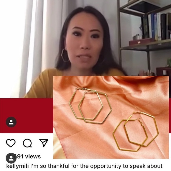 Polygon Shape Hoop Earrings - Picture 5 of 7